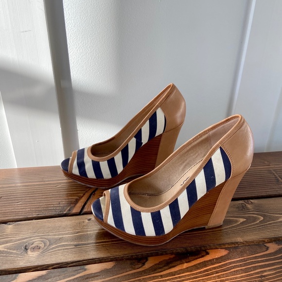 Splendid Striped Nautical Wedge Peep Toe Pump - Picture 2 of 8
